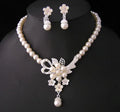 Trendy Korean New Design Bride Beads Pearl Earring Shining Necklace Jewelry Set Waterproof Unique Wedding Accessory Wholesale