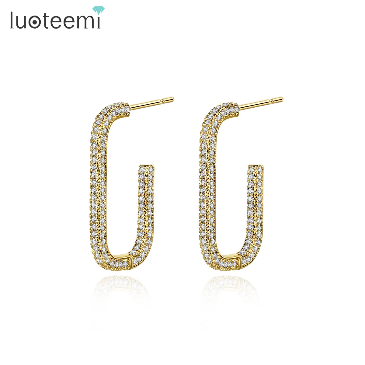 LUOTEEMI Zircon Lady Earing Fashion Large Woman New Geometric Square Circle Designer Huggie Hoop Earring