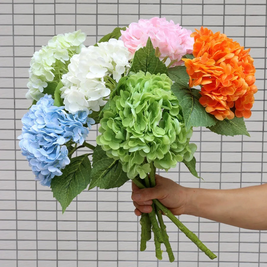 F07 Wholesale High Quality Silk Ivory Blue White Faux Hydrangea Flowers Decorative Artificial Real Touch Latex Hydrangea Flower