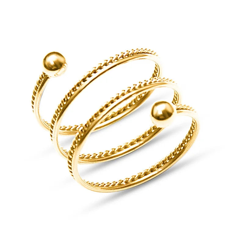 INS Simple Stainless Steel 18K Gold Plated Multi Layers Twist Finger Ring Titanium Steel Personalized Open Spinning Circle Ring