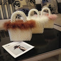 Guangzhou Auyan New Basket Hand Woven Woolly Beaded Pearl Bag One Shoulder Hand Tote New Trendy Bead Bag Pearl