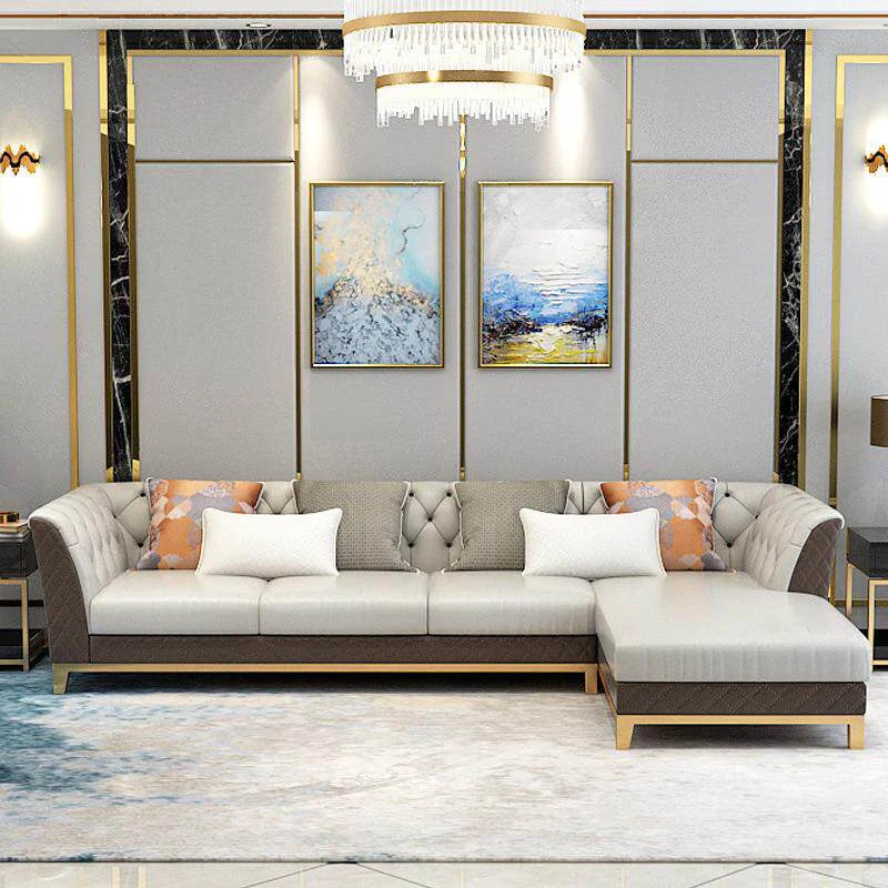European Style Luxury Genuine Leather Couch Corner L Shape Sofa Set 3 2 1Seater Modular Sectional Sofa for Living Room Furniture