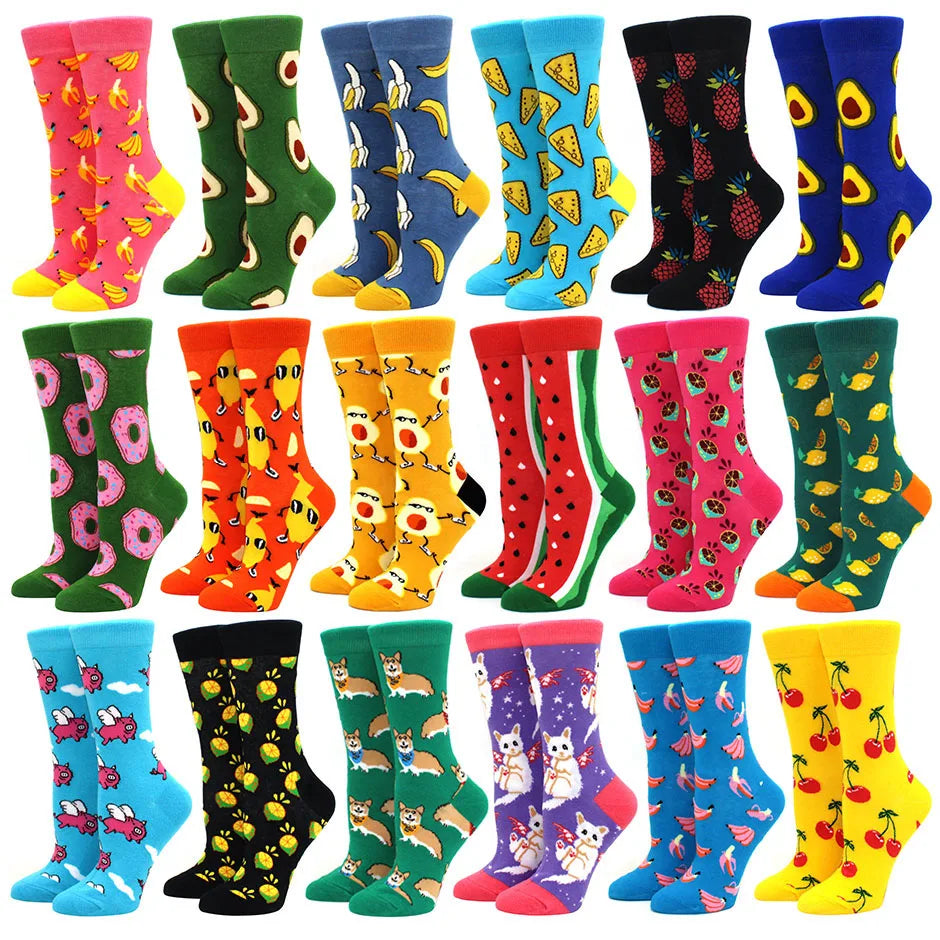 2022 High Quality Gift Set Animal Bee Food Egg Custom logo Colorful AB Socks Cute Happy Crew Fruit Funny Socks for Women Girl