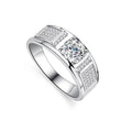 Unique Design Mens Engagement Wedding Diamond Moissanite 1 Carat Brilliant Cut Sterling Silver S925 Platinum Plated Prong Rings