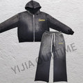 Custom 100% Cotton Tracksuits Sweatsuit Hoodie Patchwork Pant Men Tracksuit Stacked Joggers Flared Men's Two Pieces Jogger Sets