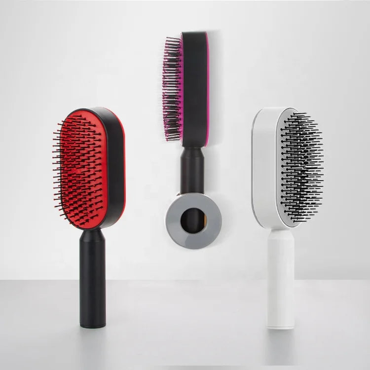 Custom LOGO Manual 3D Air Cushion Women's Hairbrush Massage Hair Brush Detangling Comb Quick Self Cleaning Hair Brush with Base