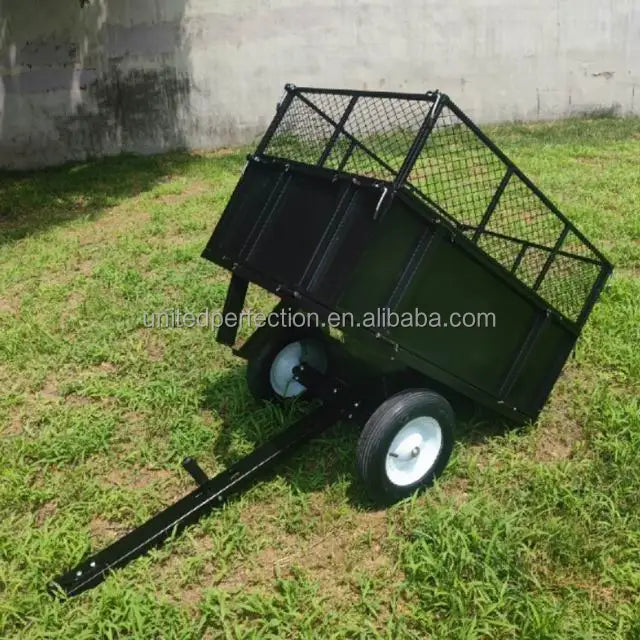 China Supplier Cheap Price Heavy Duty Dump Cart TOW BEHIND 300 KG ATV Quad Garden Tipping Trailer With Iron Fence