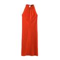 Slim-fit Version Flax Halder Slit Sleeveless Solid Color Round Neck Long Dress Little Black Dress