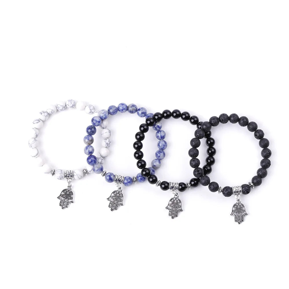 Popular Black Obsidian Healing Energy Stone Boy Buddha Hand Pendant Bracelet