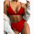 Bikini Set Solid Ribbed Swimsuit Women Push up Swimwear Women High Waist Bathing Suit Bikini