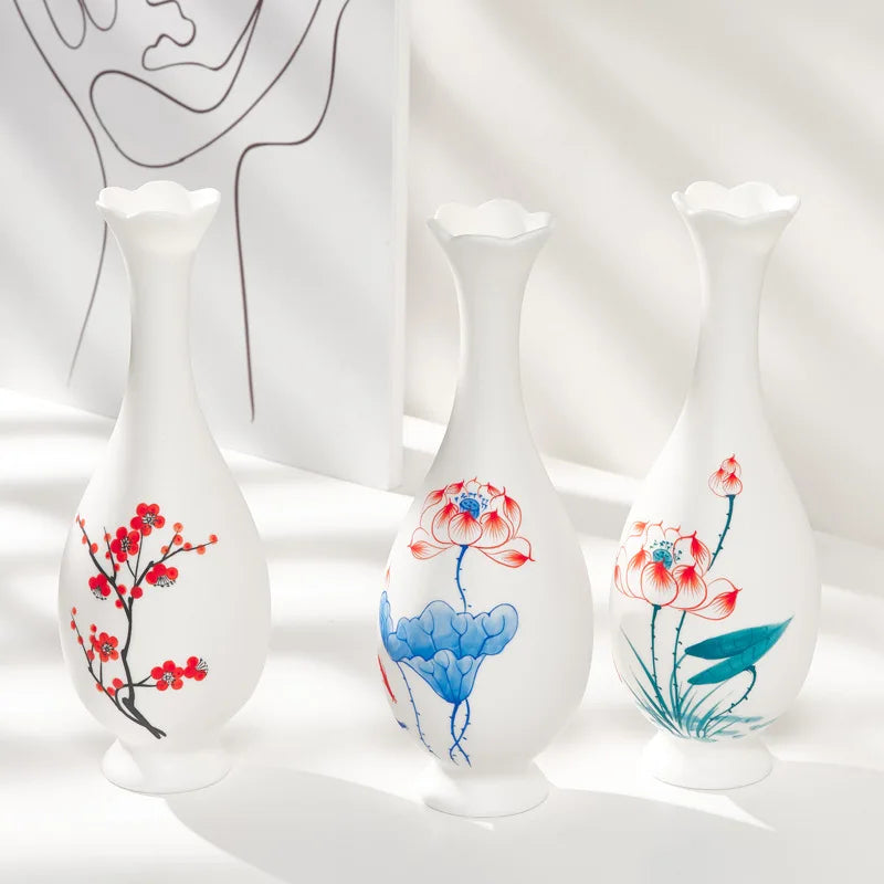 Modern Nordic Retro-style Hand-Painted Ceramic Flower Art Vase Tabletop for Wedding or Home Decor Displayed in Exhibition Hall