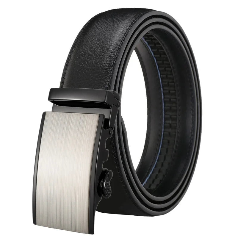 LQbelt New Men's Automatic Buckle Belt Genuine Leather Belts for Male Waistband Ratchet Belt Custom LOGO Factory