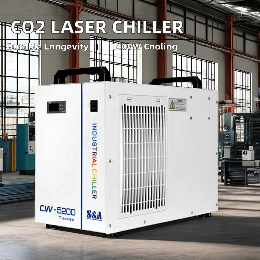 New S&A CO2 Laser Chiller 1.43KW Cooling Capacity CW-5200TH/DH/TI/DI 0.3C Precision 2-Year Warranty for DC RF CO2 Laser