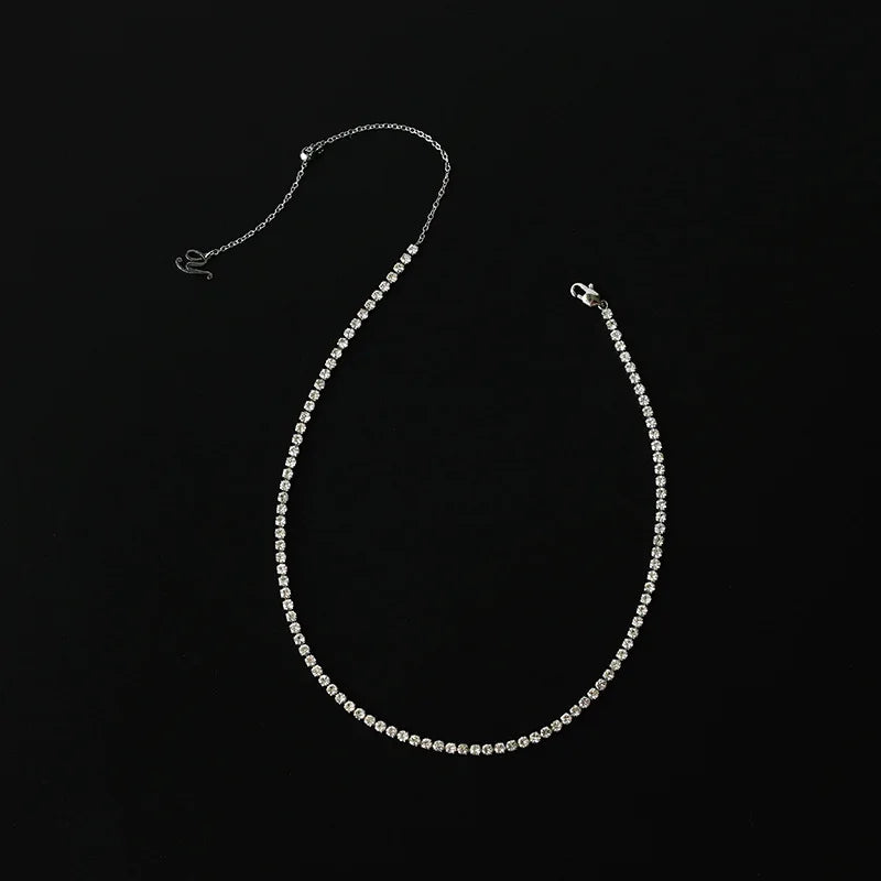 Fashion Stainless Steel Dainty Crystal Tennis Choker Necklace for Women