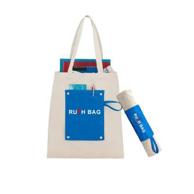 Ruthbag Eco-Friendly Custom Logo Folding Tote Bag Organic Cotton Canvas Fabric Promotional Shopping Bag
