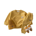 Boys Girls Western-Style Sports Casual Suit Bear Round Neck Sweater Loose Cartoon Two-Piece Set Cotton Fabric for Children