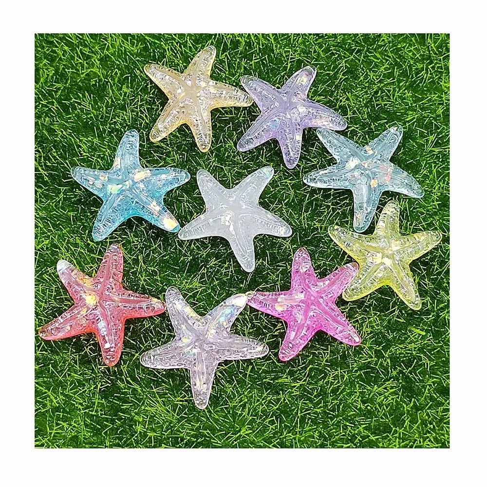 100Pcs/lot Glitter Starfish Flatback Resin Cabochon Flat Back Cabochons Embellishments Fit Phone Deco Parts DIY Scrapbooking 38m