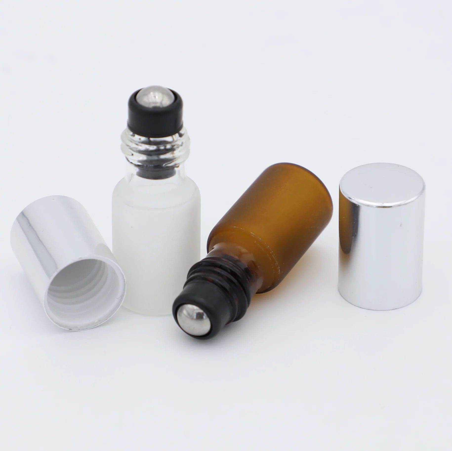 2ml 3ml 5ml 10ml Amber Frosted Glass Flat Roller for Bottle with Black Cap Essential Oil Roll on Bottle