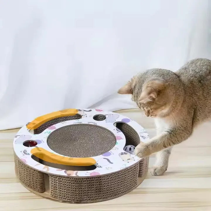 Round Corrugated Paper Sound Bell Cat Scratcher Board Cat Ball  Interactive Mental Physical Exercise for Indoor Cat Toys