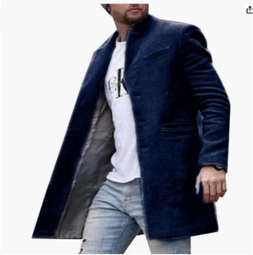 New Men Long Autumn Winter Solid Color Cold Resistant Overcoat Casual Trench Coat