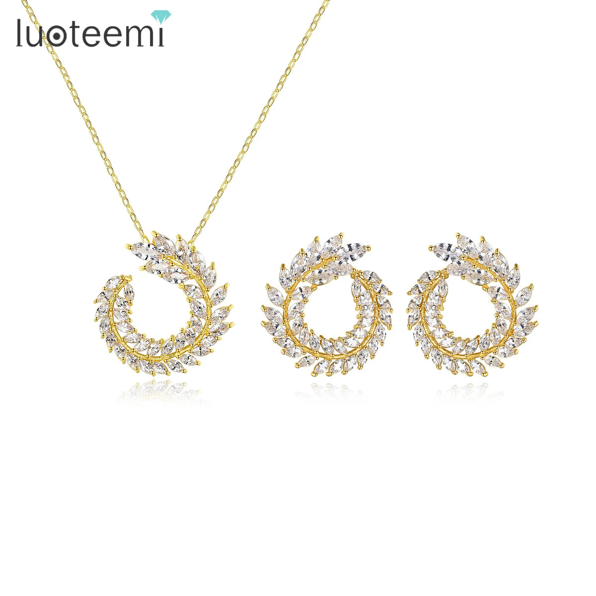 LUOTEEMI Cubic Zirconia Earrings Necklace Jewelry Sets Wholesale Jewelry Set Earrings Necklace Zirconia