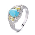 Dazzling European Court Retro Style Italian Pure Yellow Sapphire Jewelry Silver Turquoise Ring