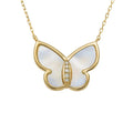 Gemnel Classic 925 Sterling Silver 14k Gold Mother of Pearl Diamond butterfly Animal Necklace Set