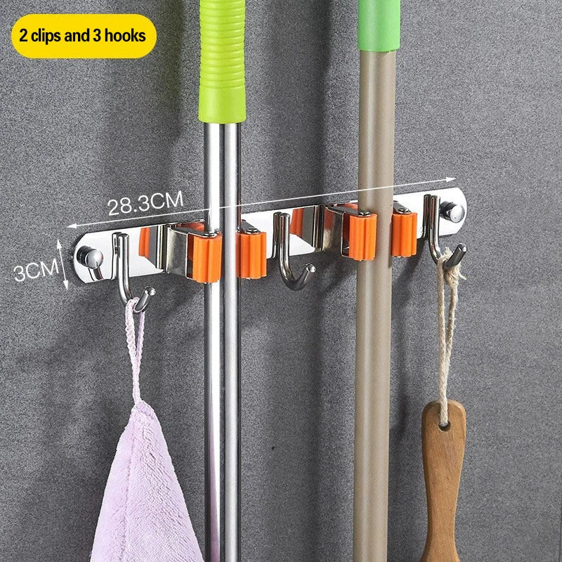 Wall Mounted Washroom Wall Mop Holder Clamp Broom Brush Hanger