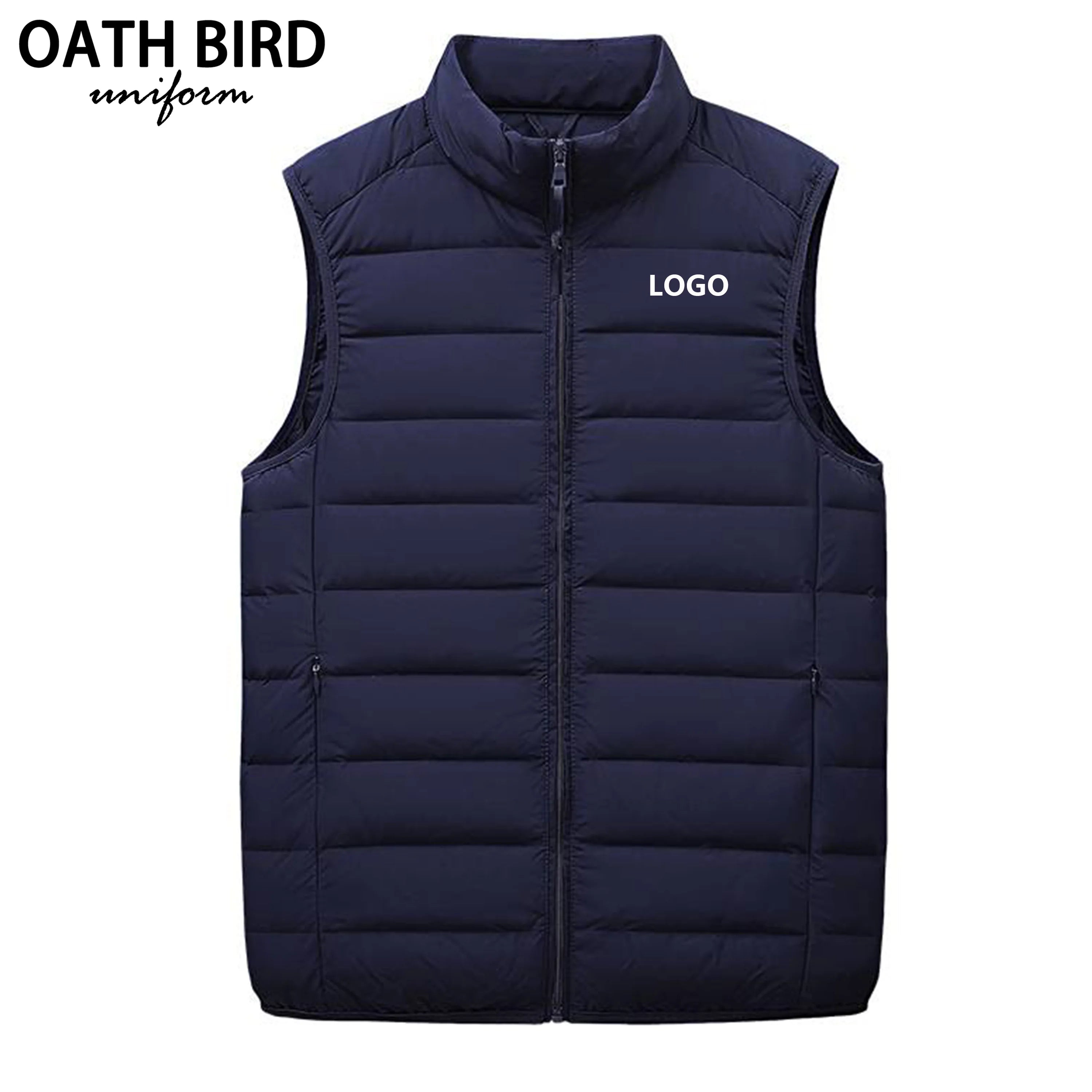 High Quality Custom Company logo Sleeveless Jackets Zipper Waistcoats Winter Warm Duck Down Vest Uniform for Men