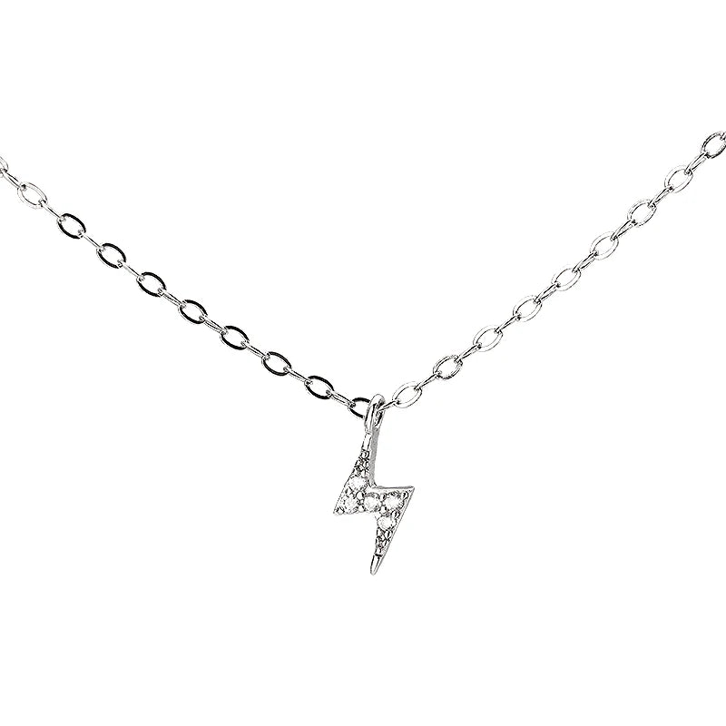 925 Sterling Silver Jewelry CZ Zircon Pendant Cable Chain Beach Lightning Bolt Necklace for Women