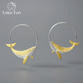 Lotus Fun Wholesale Hand Made 18K Gold Plated Pure 925 Sterling Silver Sea Animal Whale Hoop Earring Lovely Women Jewelry Fine
