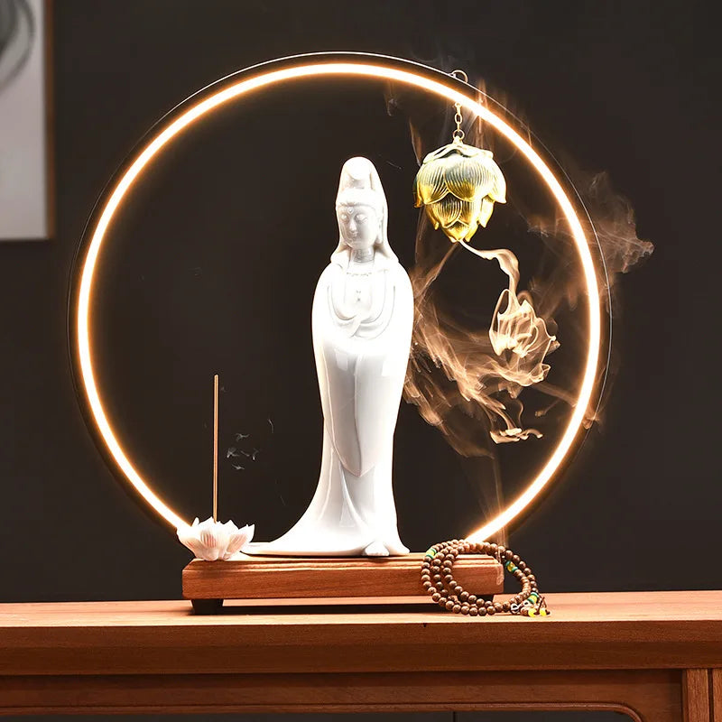 2024 Zen Yoga Meditation Figure of Back Flow Holder Waterfall Backflow Ceramic Buddha Statue Incense Burner