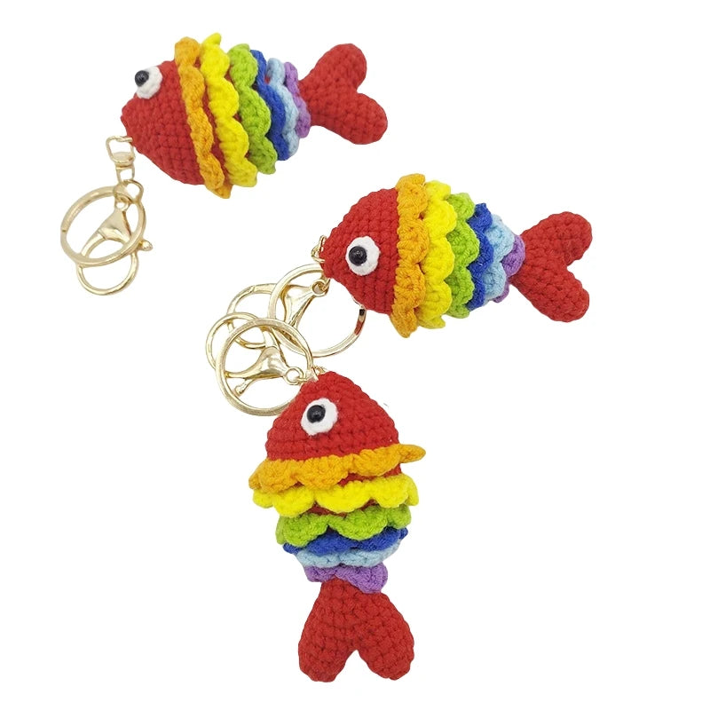 Cute Knitted Stuffed Fish Crochet Keychain Koi Fish Charm Handmade Amigurumi Key Chains Bag Pendant Brocarded Carp Fish Keychain