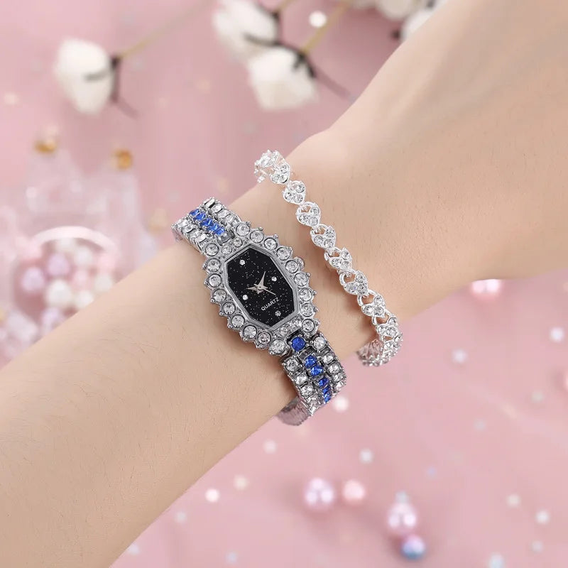BM Fashion Watch Bracelet Set Starry Sky Face Simple Diamond Square Watch Women