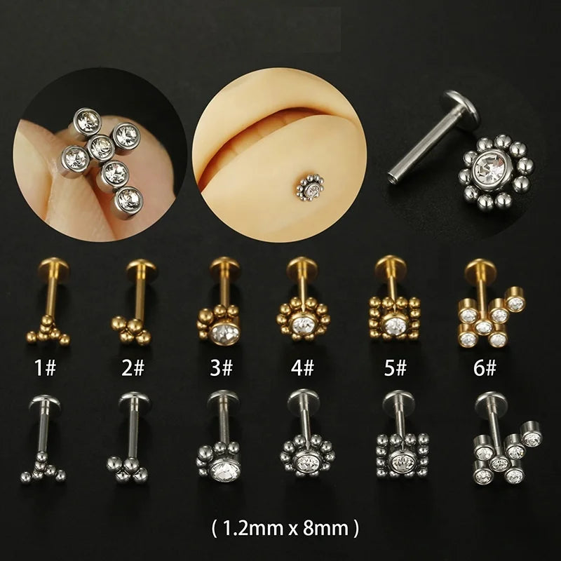 Gaby New Waterproof Lip Rings Piercing Jewelry Stainless Steel Labret Flat Back Earrings Fashionable Internal Thread Wedding