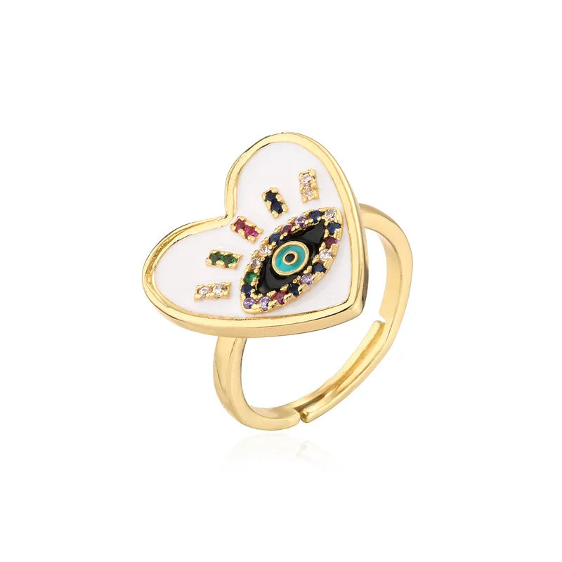 Cute 18k Gold Plated Heart Evil Eye Rings Adjustable Personality Rings for Women