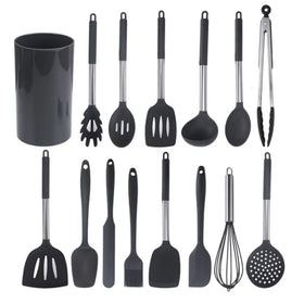 2026 Hot Stainless Steel Hand Grip Non Stick Cookware Dishwasher Microwave Oven Safe Silicone Cooking Utensils Set