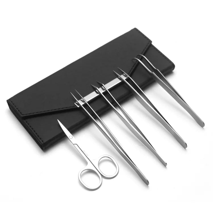 Private Label Silver Fiber Grip Lash Extension Supplies Tweezers Set Carry Case