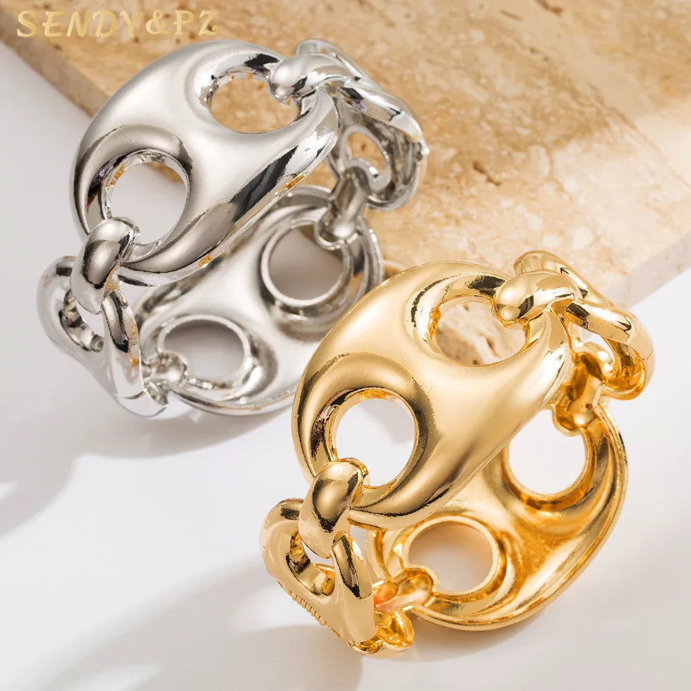 European American New Minimalist Spring Buckle Open Alloy Bracelet Personality Hollow Bracelet Versatile Daily Jewelry
