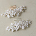 SLBRIDAL Handmade Rhinestone Pearls Porcelain Flower Alloy Bridal Hair Comb Wedding Headpieces Women Jewelry Hair Accessories