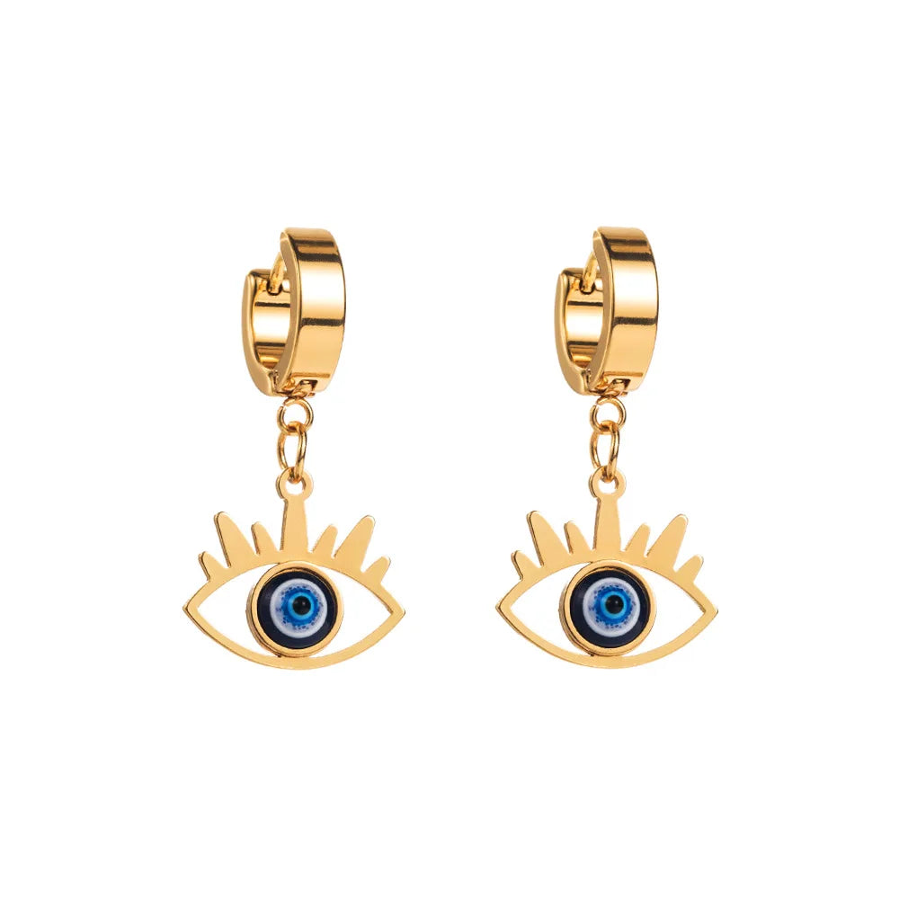 BINSHUO Wholesale Custom Stainless Steel Jewelry Titanium Steel Evil Devil Eyes Hand Fatima Pendant Charm Cuff Earrings Women