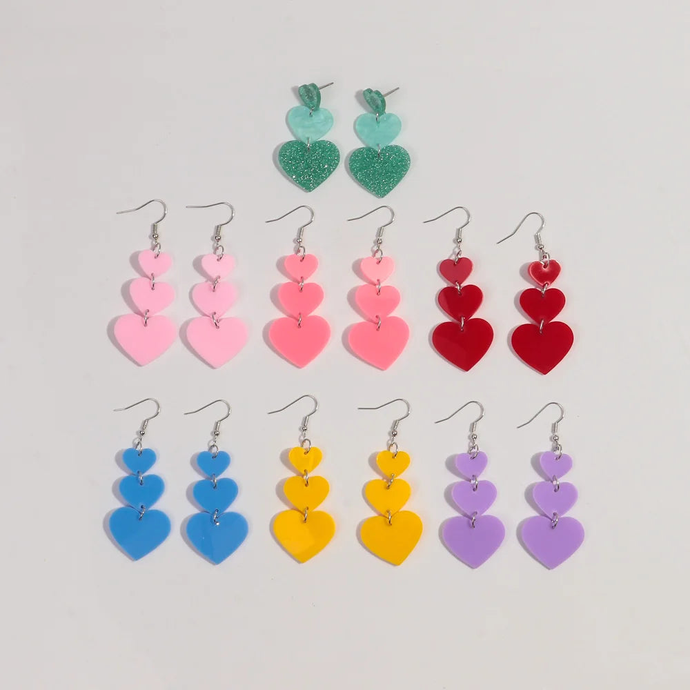 Wholesale Cheap 2024 Jewelry Color Heart Long Earrings Jewelry Sweet Girls Valentine's Day Gift Simple Acrylic Dangling Earrings