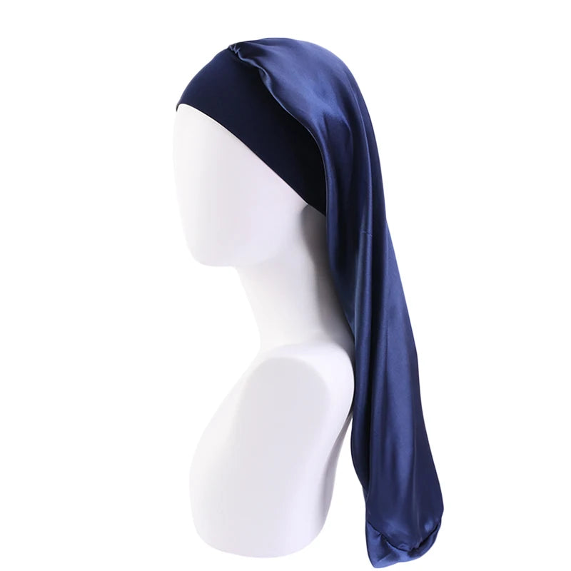 Wholesale Custom Logo Hair Accessories Solid 10 Colors Satin Bonnet Cap Large Long Hair Braids Night Sleeping Hat for Women