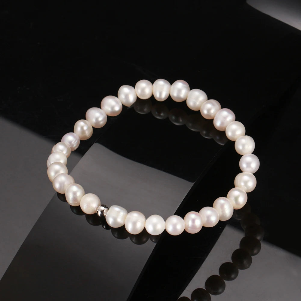BGPB12 RINNTIN 7 Inches 925 Sterling Silver 6-7mm Cultured Freshwater Pearl Stretch Bracelet