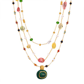 Fashion Personality Niche Stainless Steel 18k Gold Necklace Colorful Natural Stone Handmade Beaded Necklace Stone Necklace