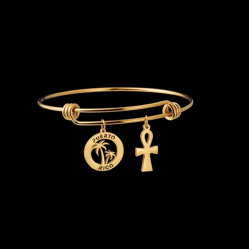 Fatingna Handmade Adjustable Stainless Steel Religious Spiritual Charm Bracelet Wholesale Fashion Cross Peace Mary Bangle