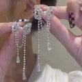S925 Silver Needle Light Luxury Micro-set Zircon Heart Tassel Earrings Shiny Bling Full Rhinestone Crystal Earring