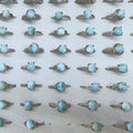 Wholesale Natural Smooth Charm Gemstone Larimar 8MM Round Shape Copper Plating Silver Ring