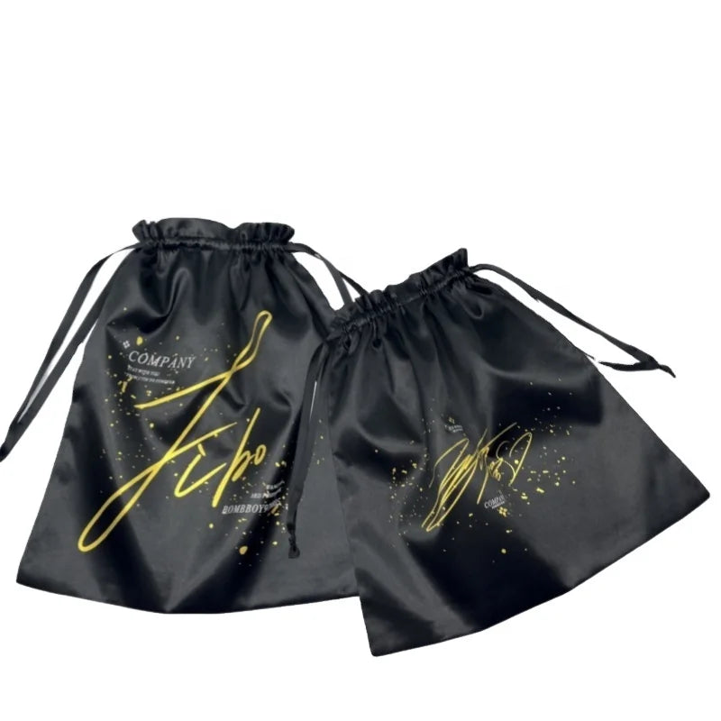 Black Silk Fabric Storage Bag Drawstring Gift Bag Satin Bags for Clothes