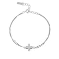 Adjustable Double-Layer Silver Cross Bracelet Hand Jewelry with Zircon Stone for Gift Charm Bracelets Type